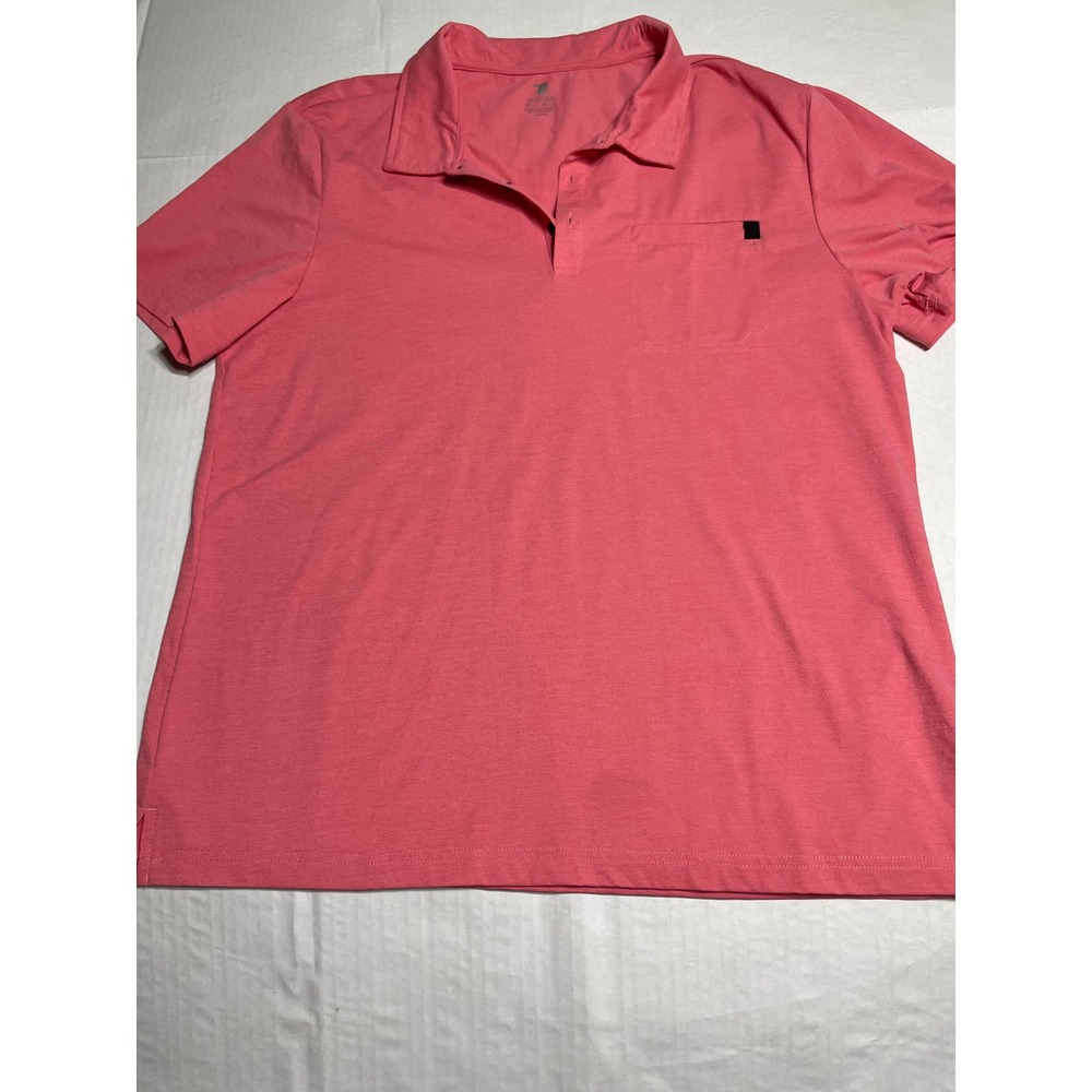 Top Rank  Mens Short Sleeve Polo Shirt Coral Pink Heathered Pocket size L